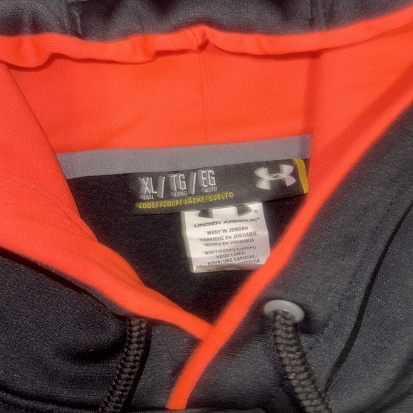 EUC Mens Under Armour Loose Storm Fleece Gray/Neon Orange Pullover Hoodie SZ XL - Picture 6 of 9